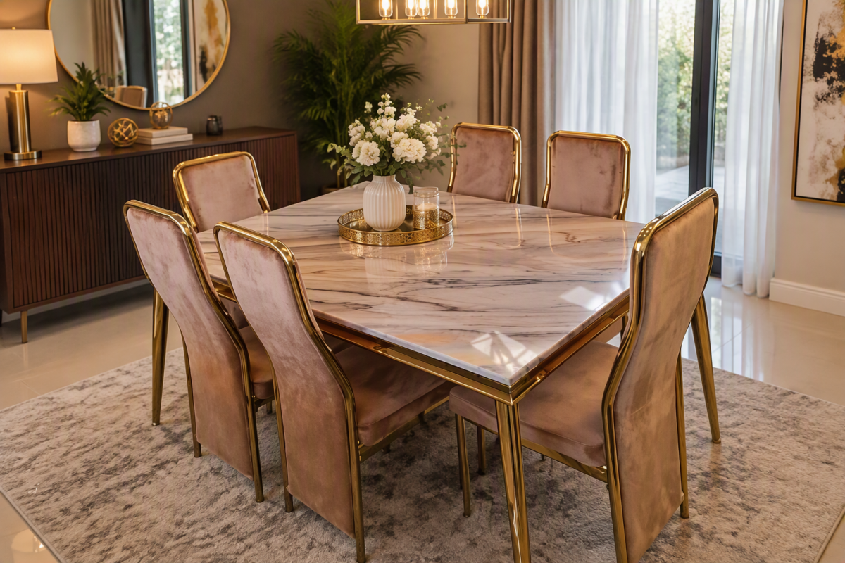 6 Seater Marble Top Dining Table